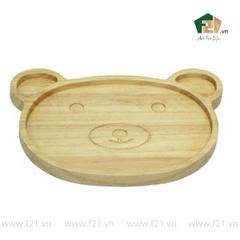 Đĩa hình gấu gỗ tự nhiên đựng thức ăn cho bé