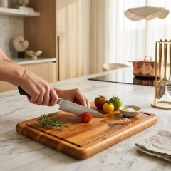 Thớt chữ nhật gỗ tự nhiên bo góc tròn có viền rãnh