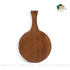 Thớt tròn gỗ tự nhiên có tay cầm viền họa tiết
