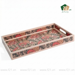 Khay chữ nhật sơn mài họa tiết hoa văn nổi bật