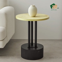 Bàn phụ tròn gỗ burl chân trụ tròn kẻ sọc nổi