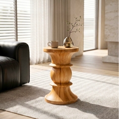 Bàn tròn decor gỗ tự nhiên dáng đồng hồ cát cách điệu