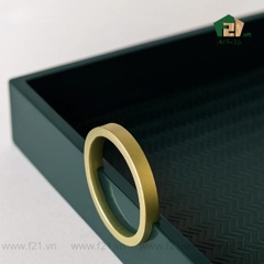 Khay chữ nhật sơn mài họa tiết dập nổi có tay cầm kim loại