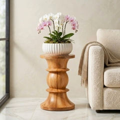 Bàn tròn decor gỗ tự nhiên dáng đồng hồ cát cách điệu