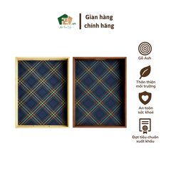 Khay gỗ chữ nhật họa tiết vải