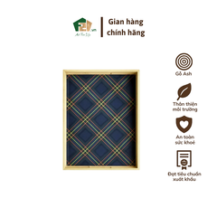 Khay gỗ chữ nhật họa tiết vải