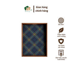 Khay gỗ chữ nhật họa tiết vải