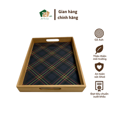 Khay gỗ chữ nhật họa tiết vải