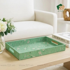 Khay chữ nhật sơn mài họa tiết có tay cầm