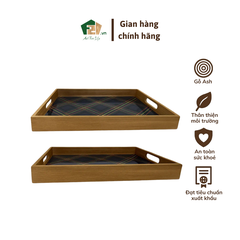 Khay gỗ chữ nhật họa tiết vải