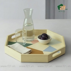 Khay lục giác gỗ họa tiết hình học