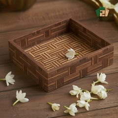 Khay vuông gỗ tự nhiên họa tiết đan