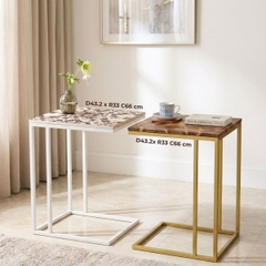 Bàn chữ nhật decor gỗ dáng chữ C nghệ thuật