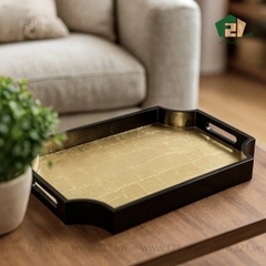 Khay chữ nhật dát bạc góc lượn sóng