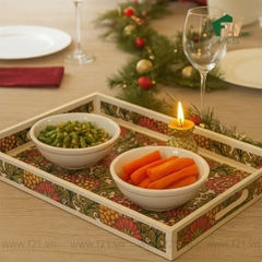 Khay chữ nhật sơn mài họa tiết hoa văn nổi bật