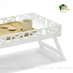 Bàn khay gấp để giường sơn mài khoét lỗ nghệ thuật