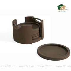 Bộ lót ly gỗ cao su có tay cầm kim loại