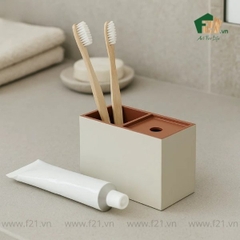 Hộp đựng bàn chải và tăm bông sơn mài 2 ngăn