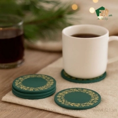 Bộ lót ly sơn mài họa tiết vòng nguyệt quế