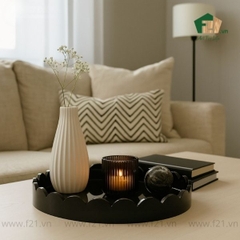 Khay tròn sơn mài viền lượn sóng