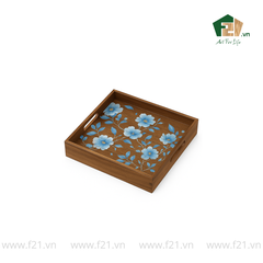 Khay gỗ tràm họa tiết hoa cúc xanh