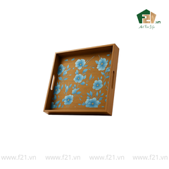 Khay gỗ tràm họa tiết hoa cúc xanh