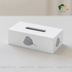 Hộp chữ nhật đựng khăn giấy sơn mài họa tiết lá