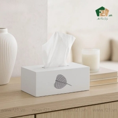 Hộp chữ nhật đựng khăn giấy sơn mài họa tiết lá
