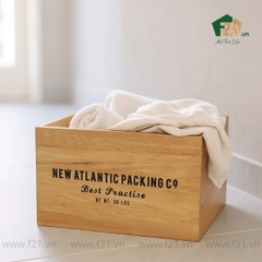 Thùng đựng đồ chữ nhật gỗ cao su in thông tin