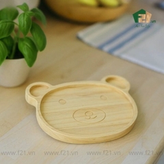Đĩa hình gấu gỗ tự nhiên đựng thức ăn cho bé