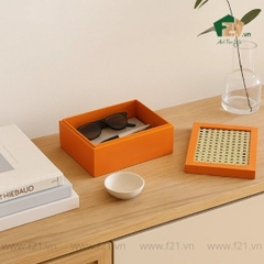 Hộp đựng chữ nhật sơn mài nắp mây đan