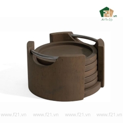 Bộ lót ly gỗ cao su có tay cầm kim loại