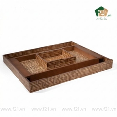 Khay vuông gỗ tự nhiên họa tiết đan