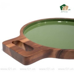 Đĩa tròn gỗ tự nhiên có tay cầm 2 bên