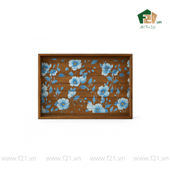 Khay gỗ tràm họa tiết hoa cúc xanh