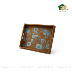 Khay gỗ tràm họa tiết hoa cúc xanh