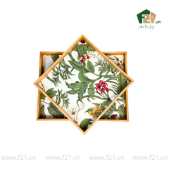 Khay gỗ cao su họa tiết hoa phong lan