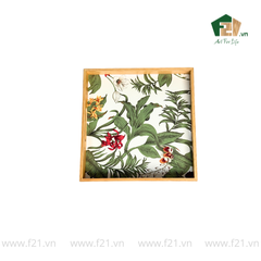 Khay gỗ cao su họa tiết hoa phong lan