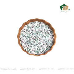 Khay tròn lượn sóng gỗ sồi họa tiết lá nguyệt quế - D40 x H4.8 cm
