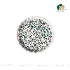 Khay tròn lượn sóng sơn mài họa tiết lá nguyệt quế - D40 x H4.8 cm
