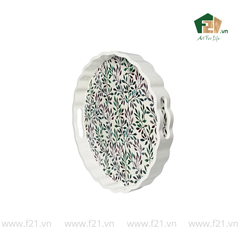 Khay tròn lượn sóng sơn mài họa tiết lá nguyệt quế - D40 x H4.8 cm