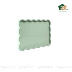 Khay chữ nhật lượn sóng sơn mài màu xanh ngọc trơn - 45.7x32 H2.5 cm