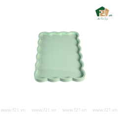 Khay chữ nhật lượn sóng sơn mài màu xanh ngọc trơn - 45.7x32 H2.5 cm
