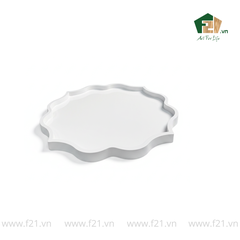 Khay hoa cánh nhọn gỗ sơn mài trắng viền cách điệu