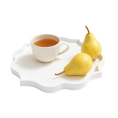 Khay hoa cánh nhọn gỗ sơn mài trắng viền cách điệu