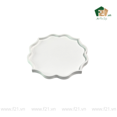 Khay hoa cánh nhọn sơn mài trắng viền cách điệu - D40 H2.5 cm