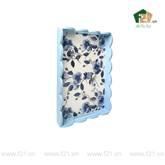 Khay chữ nhật sơn mài lượn sóng họa tiết hoa hồng và hoa lan