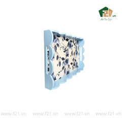 Khay chữ nhật sơn mài lượn sóng họa tiết hoa hồng và hoa lan