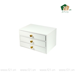 Hộp trang sức chữ nhật 3 tầng sơn mài trắng - 30x20 H18 cm