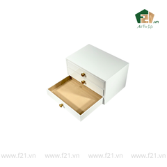 Hộp trang sức chữ nhật 3 tầng sơn mài trắng - 30x20 H18 cm
